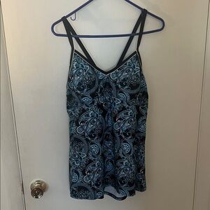 Black and Blue Paisley Women's Tankini Swim Top 2XL
